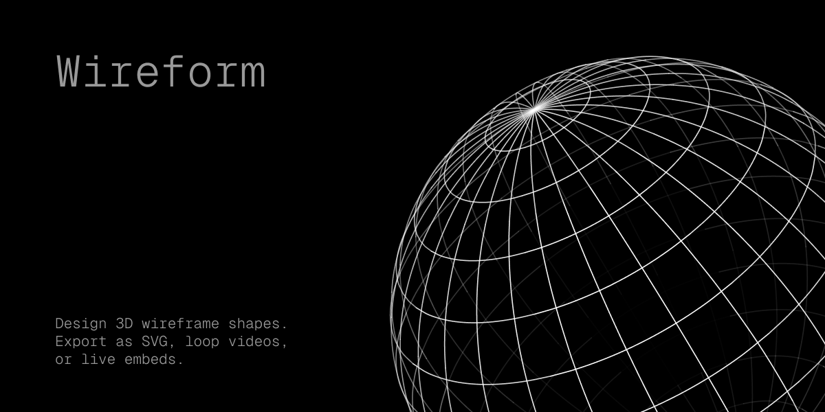 Wireform product preview with generated three-dimensional wireframe forms